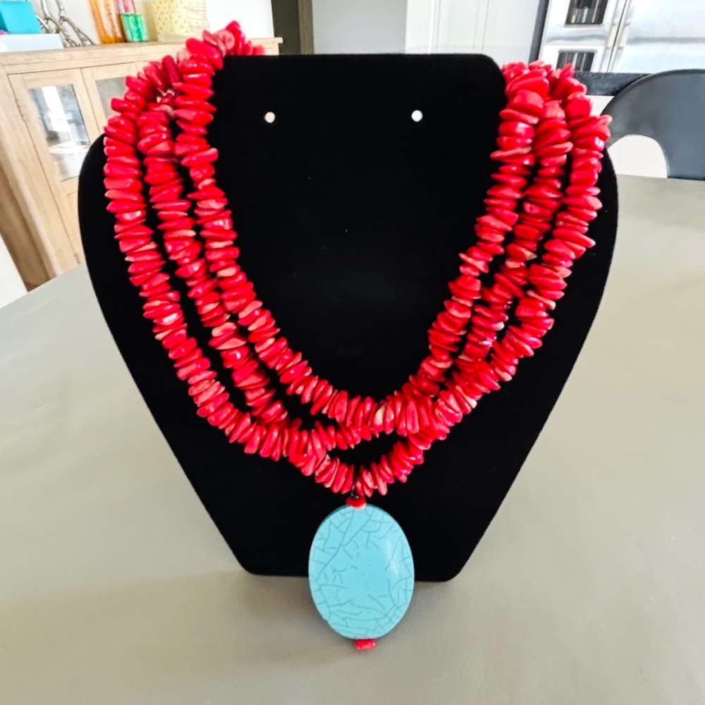 New Multi-layered Coral necklace, Turquoise necklace, Coral branch necklace.